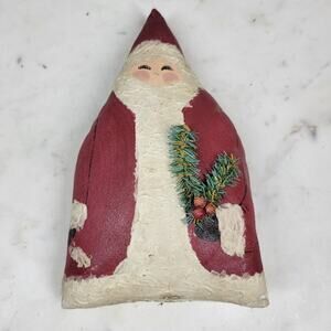 Vintage Santa Claus Sack Red Hand Made‎ Stuffed Christmas Decor Signed 1989